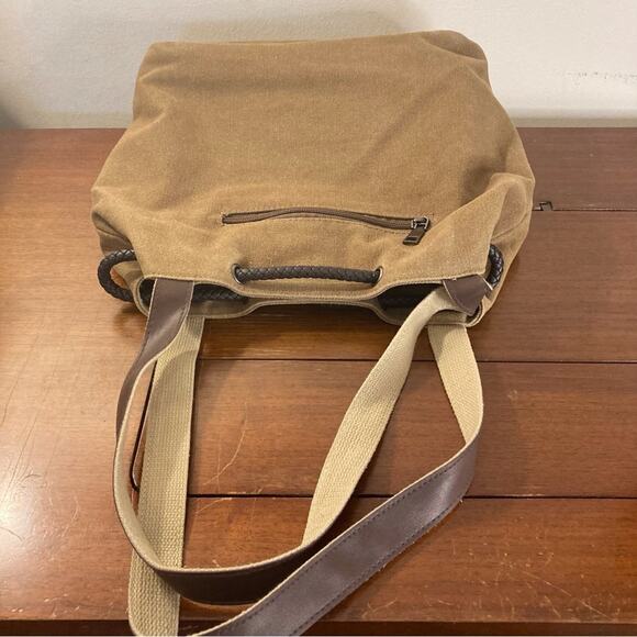 Ella & Elly Brown Canvas Drawstring Shoulder Bag with Floral Motif - Picture 6 of 9